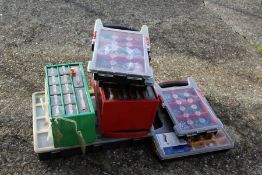 Large collection of metal chests including screws, hardware and bolts etc (Qty)