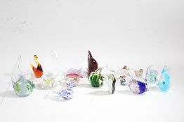 Collection of art glass paperweights and ornaments, in the form of various animals, including a