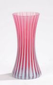 Studio glass vase, of waisted form, with puce and white striped vertical decoration, 25cm