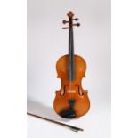 An early 20th Century, possibly German violin, full size, one-piece back, unlabelled.