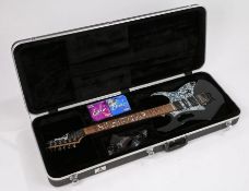 Ibanez JEM555BK Steve Vai signature electric guitar in black with hard case.