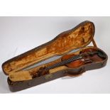 German full size Violin circa 1800, unlabelled, single piece back, with  case.