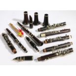 A collection of clarinets and associated parts