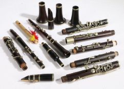 A collection of clarinets and associated parts