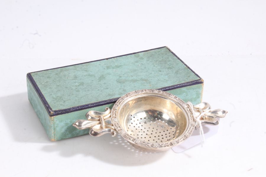 Elizabeth II Coronation souvenir silver tea strainer, Birmingham 1952, maker Adie Brothers Ltd. with