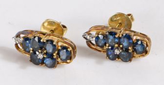 Pair of 14 carat gold diamond and blue stone earrings, stamped 585, gross weight 4.7 grams