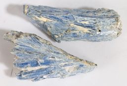 Two Kyanite mineral specimen, displaying a light blue colour, gross weight 387.9 grams, 11.5cm