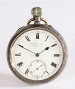 Edward VII silver open face pocket watch by J.W. Benson, the case London 1904, the signed white dial