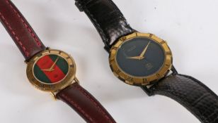 Gucci 3000 Ladies wristwatch, with green and red dial, housed in a gilt case, Gucci 3200 gentleman's