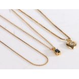 Three yellow metal chain link necklaces, gross weight 11.8 grams