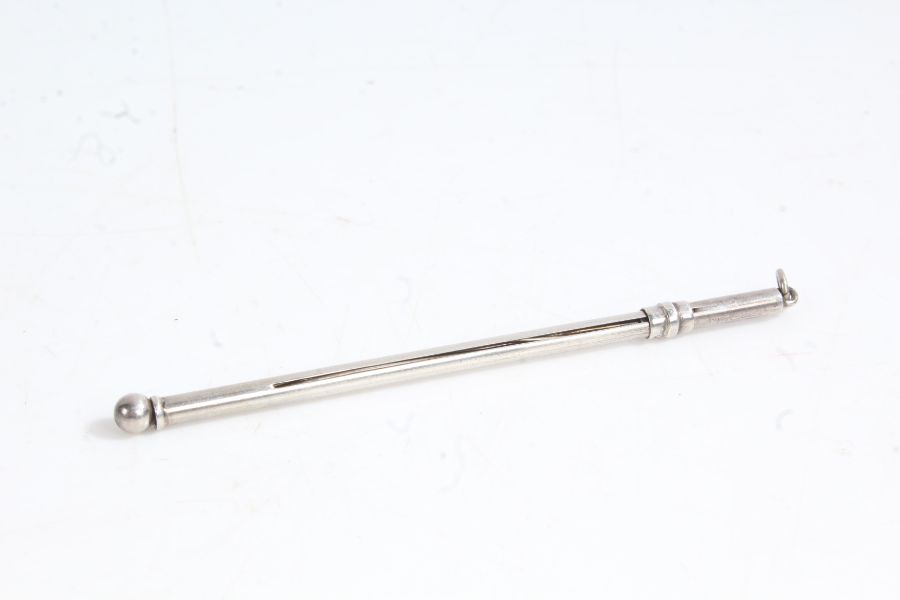 George VI silver swizzle stick, Birmingham 1946, maker Deakin & Francis, the sliding mechanism