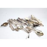 Silver and plated ware, to include five silver teaspoons and a preserve spoon, silver plated knives,