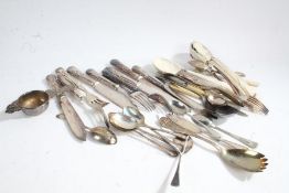 Silver and plated ware, to include five silver teaspoons and a preserve spoon, silver plated knives,