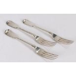 Three William IV silver dessert forks, London 1837, maker Mary Chawner, the fiddle pattern handles