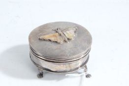 Silver trinket box, Birmingham marks rubbed, of oval form, the hinged lid with depiction of a