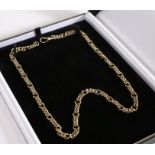 Heavy 9 carat gold chain link necklace, formed from loops, weight 40.4 grams, housed within a case