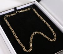 Heavy 9 carat gold chain link necklace, formed from loops, weight 40.4 grams, housed within a case