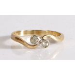 9 carat gold and diamond ring, the head set with two round cut diamonds, weight 1.9 grams