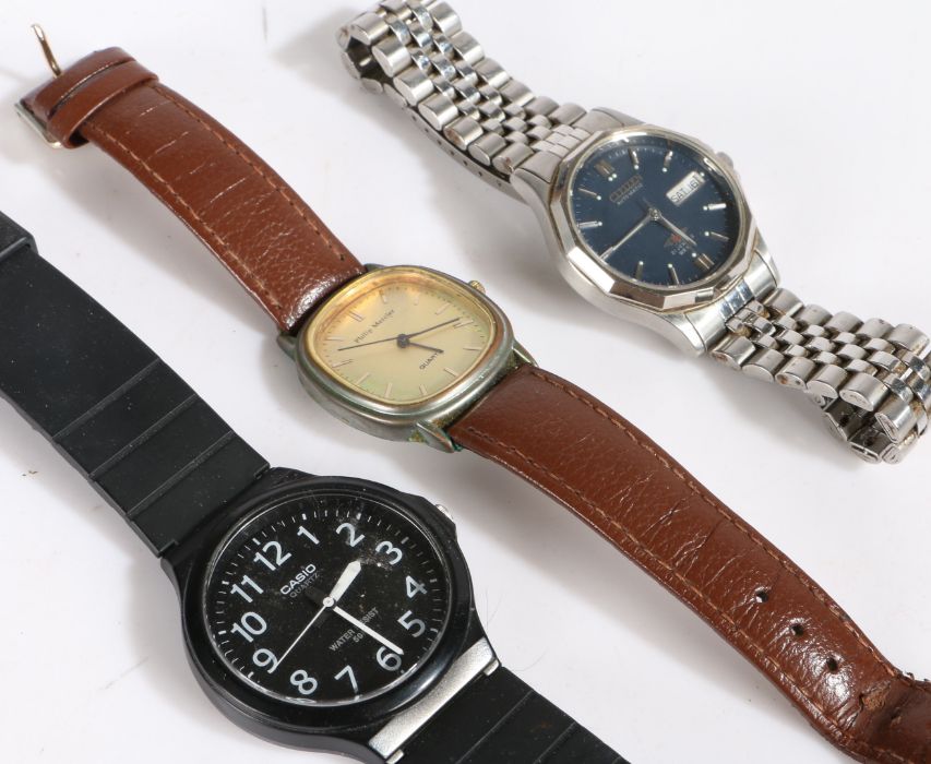 Three gentleman's wristwatches, to include Philip Mercier, Citizen automatic, and a Casio (3)