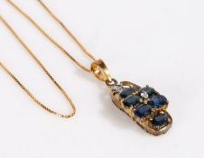 18 carat gold chain link necklace together with diamond and blue stone unmarked pendant, stamped