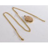 9 carat gold chain link necklace, stamped Italy 9ct, together with a unmarked yellow metal oval