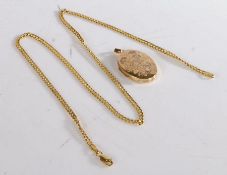 9 carat gold chain link necklace, stamped Italy 9ct, together with a unmarked yellow metal oval