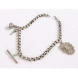 White metal fancy link pocket watch chain, with silver fob, Birmingham 1900, pocket watch key and