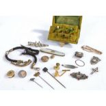 Collection of costume jewellery to include mother of pear and silver bladed fruit knife, silver name