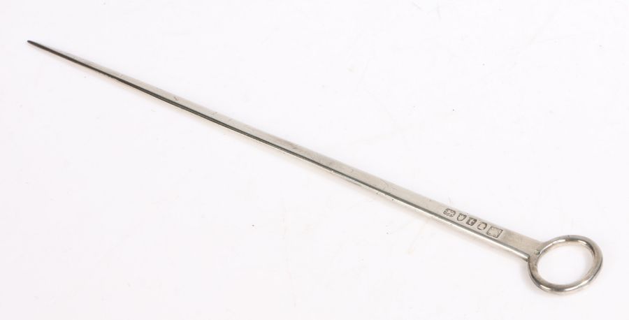 George III silver meat skewer, London 1794, maker Samuel Godbehere & Edward Wigan, the oval loop