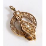 Victorian yellow metal and pearl pendant, with a foliate pierced design set with four pearls, weight