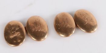 Pair of 9 carat gold cuff-links, the oval cuff-links with monogrammed letters M and R, gross