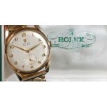 Rolex Precision 9 carat gold gentleman's wristwatch, circa 1964, the signed cream dial with Arabic