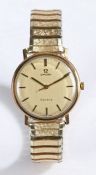 Omega Geneve 9 carat gold gentleman's wristwatch, circa 1970, the signed cream dial with Baton