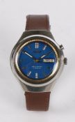 Seiko Bell-Matic gentleman's stainless steel wristwatch, ref. 4006-6080, circa 1970, the signed blue