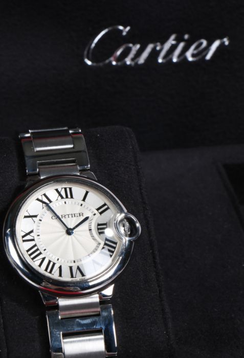 Cartier Ballon Bleu de Cartier gentleman's stainless steel wristwatch, the signed sunburst engine