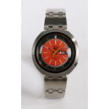 Seiko 5 Sports 6119-6400 "UFO" gentleman's stainless steel wristwatch, the signed orange dial with