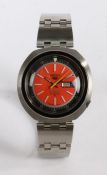 Seiko 5 Sports 6119-6400 "UFO" gentleman's stainless steel wristwatch, the signed orange dial with