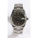 Rolex Precision Oysterdate gentleman's stainless steel wristwatch, the signed black dial with