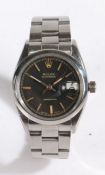 Rolex Precision Oysterdate gentleman's stainless steel wristwatch, the signed black dial with