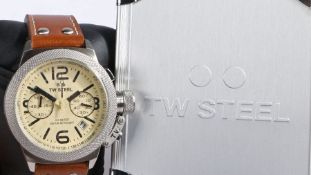 T.W. Steel "Canteen" wristwatch, the signed cream dial with baton markers, Arabic quarters and
