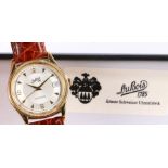 Dubois "Haute Classique" gilt stainless steel wristwatch, the signed white wavy line effect dial