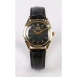 Tissot Bumper gold plated gentleman's wristwatch, circa 1950, the tropical signed black dial with