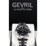 Gevril West Village automatic gentleman's stainless steel wristwatch, model no. 48901, the black