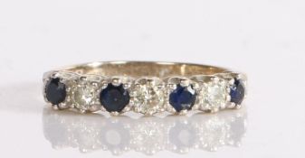 18 carat white gold diamond and sapphire ring, the head set with three claw mounted brilliant cut