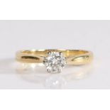 18 carat gold and diamond solitaire ring, the round cut diamond at approximately 0.57 carat, 3.3