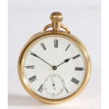 18 carat gold open face pocket watch, the backplate engraved Usher & Cole London, the white enamel