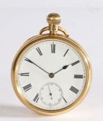 18 carat gold open face pocket watch, the backplate engraved Usher & Cole London, the white enamel