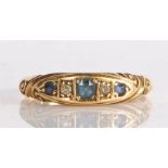 18 carat gold and gem-set ring, having sapphires and diamonds in a carved mount, 2.44 grams, ring