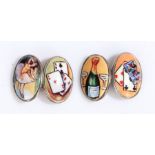 A pair of silver and enamel gentleman's cufflinks, one set having a set of playing cards and a