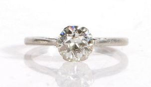 Diamond solitaire ring, the claw set diamond measuring 0.87ct, with pierced shoulders, the band